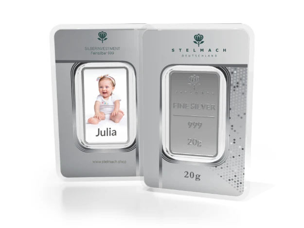 Bild von Silberbarren 20g mit Foto –  999 Silber 