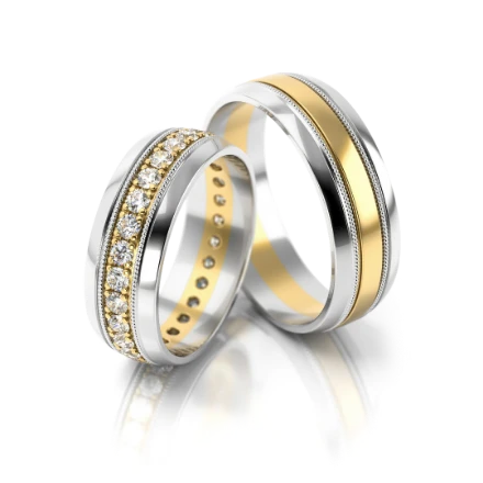Trauringe "Extravagant" - 181 GW_1 Gelbgold - Weißgold mit Steinen - foto 1 - STELMACH
