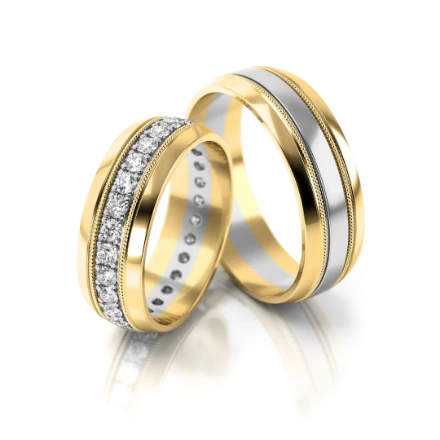 Trauringe "Extravagant" - 181 GW_2 Gelbgold - Weißgold mit Steinen - foto 1 - STELMACH