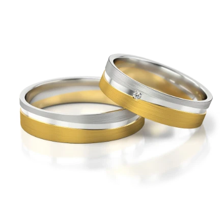 Trauringe "V-Rings" - 300 GW Gelbgold - Weißgold mit Steinen - foto 1 - STELMACH
